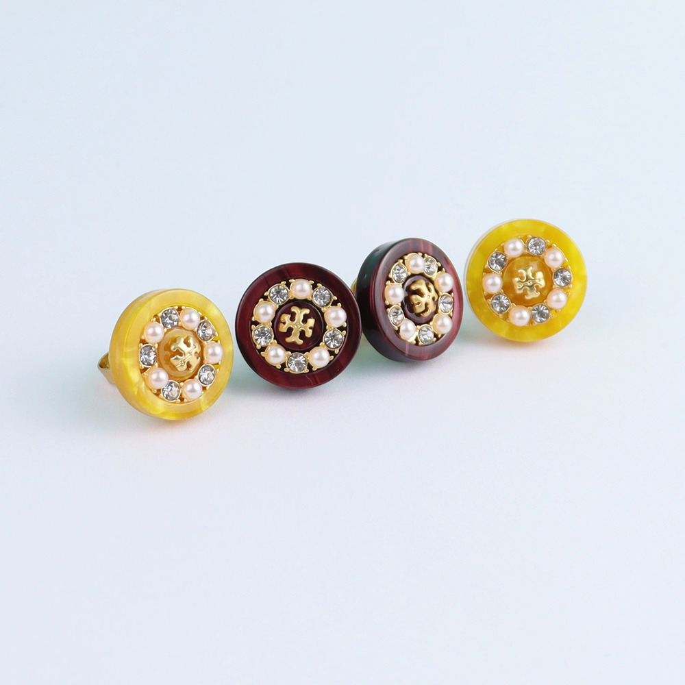 Tory Burch Classic Round Pearl Crystal Stud Earrings